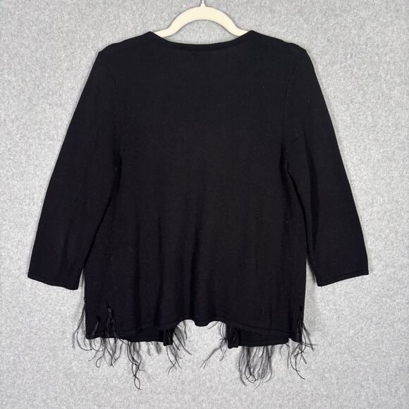 Chicos Cardigan Sweater Medium 1 Open Button Feathers Sequins‎ Maximalist Twee - Picture 9 of 11